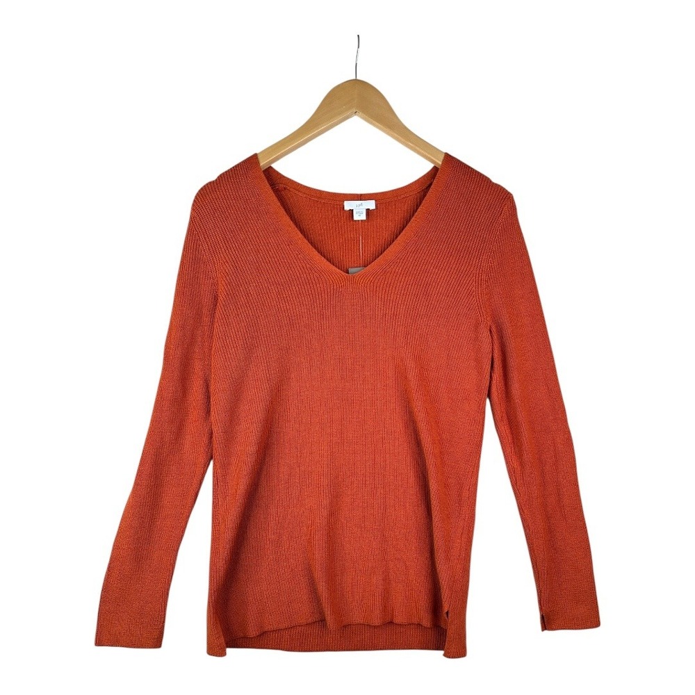 NWT J. Jill Women's Ribbed V Neck Lightweight Sweater Size XS Campri Orange